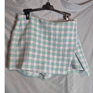 Zara Womens Skort Shorts Plaid Pastel Colors‎ Mini L Size